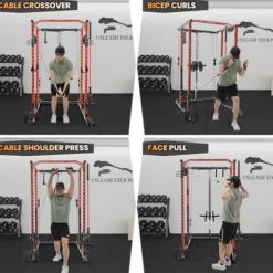 GOCAPTAIN Power Cage Multi-Functional Rack with Cable Cross-Over and Lat Pull Down Black/Red