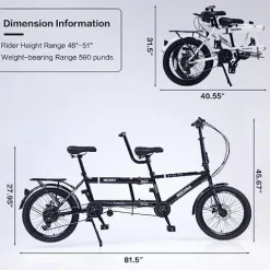 GOJLEX Foldable Tandem Bike 20” City Folding Bicycle Black