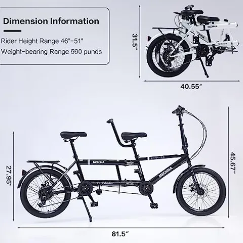 GOJLEX Foldable Tandem Bike 20” City Folding Bicycle Black