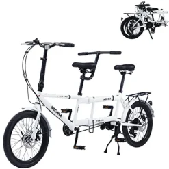 GOJLEX Foldable Tandem Bike 20”City Folding Bicycle White