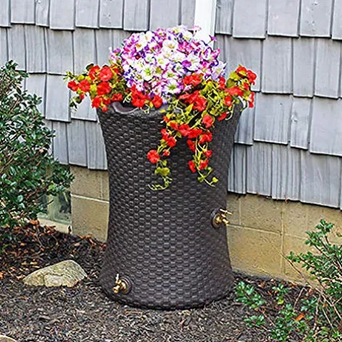 Good Ideas Impressions 50 Gallon Nantucket Rain Barrel Planter Brown (4 Pack)