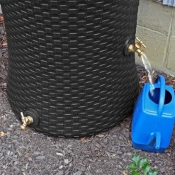 Good Ideas Impressions 50 Gallon Nantucket Rain Barrel Water Collector with Garden Planter and Brass Spigot Black