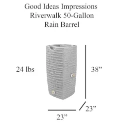 Good Ideas Impressions Riverwalk 50 Gallon Faux Slate Surface Dual Spigot Rain Barrel Light Granite 4 Pack