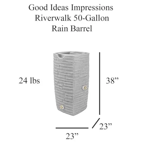 Good Ideas Impressions Riverwalk 50 Gallon Faux Slate Surface Dual Spigot Rain Barrel Light Granite 4 Pack