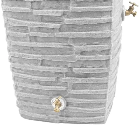 Good Ideas Impressions Riverwalk 50 Gallon Faux Slate Surface Dual Spigot Rain Barrel Light Granite 4 Pack