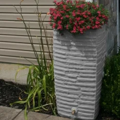 Good Ideas Impressions Riverwalk 50 Gallon Faux Slate Surface Dual Spigot Rain Barrel Light Granite 4 Pack