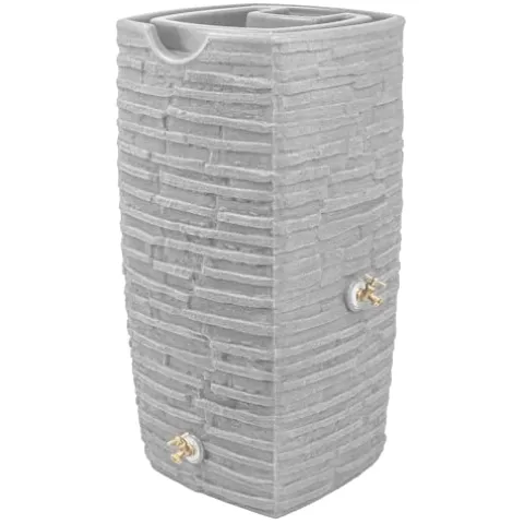 Good Ideas Impressions Riverwalk 50 Gallon Faux Slate Surface Dual Spigot Rain Barrel Light Granite 4 Pack