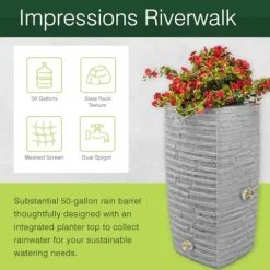 Good Ideas Impressions Riverwalk 50 Gallon Rain Barrel Dark Granite 3 Pack