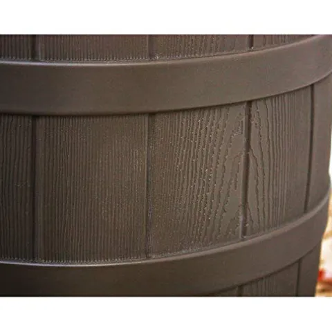 Good Ideas Rain Wizard 50 Gallon Plastic Rain Barrel Water Storage Collector with Brass Spigot, Oak