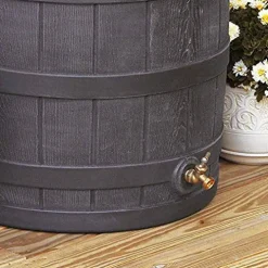 Good Ideas Rain Wizard 50 Gallon Plastic Outdoor Rain Barrel Water Collector with Brass Spigot, Oak
