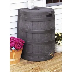 Good Ideas Rain Wizard 50 Gallon Plastic Rain Barrel Water Collector with Brass Spigot Brown