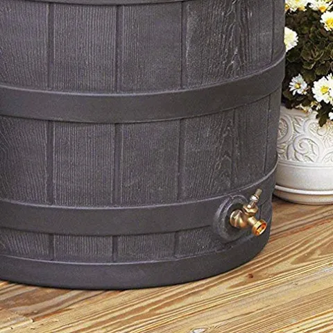 Good Ideas Rain Wizard 50 Gallon Plastic Rain Barrel Water Collector with Brass Spigot Brown