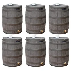 Good Ideas Rain Wizard 50 Gallon Plastic Rain Barrel Water Collector with Brass Spigot Brown