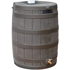 Good Ideas Rain Wizard 50 Gallon Plastic Rain Barrel Water Collector with Brass Spigot Brown