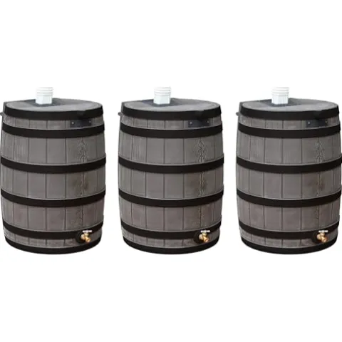 Good Ideas Rain Wizard 50 Gallon Water Storage Barrel Oak With Darkened Ribs (3 Pack)