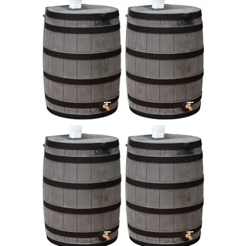 Good Ideas Rain Wizard 50 Gallon Water Storage Barrel 4 Pack Brown