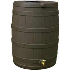 Good Ideas Rain Wizard 40 Gallon Plastic Rain Water Collection Barrel Drum with Brass Spigot, Oak (4 Pack)