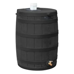 Good Ideas Rain Wizard 40 Gallon Plastic Rain Water Collection Barrel Drum with Brass Spigot Black