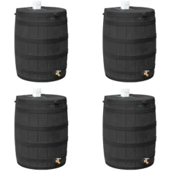 Good Ideas Rain Wizard 40 Gallon Plastic Rain Water Collection Barrel Drum with Brass Spigot Black