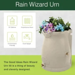 Good Ideas Rain Wizard 50 Gallon Rain Barrel with Planter Space and 2 Brass Spigots Sandstone (4 Pack)
