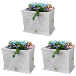 Good Ideas Savannah Colonial Style 42 Gallon Rain Saver Barrel with Planter and Brass Spigots Light Gray (3 Pack)