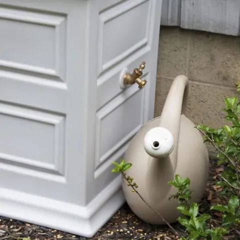 Good Ideas Savannah Colonial Style 42 Gallon Rain Saver Barrel with Planter and Brass Spigots Light Gray (3 Pack)