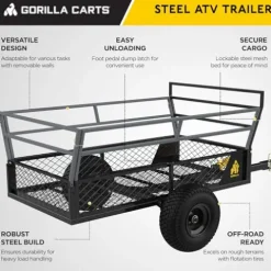Gorilla Carts Rugged Outdoor ATV Trailer Utility Garden Cart 1400 lb Capacity Black