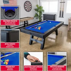 GoSports 7 ft Pool Table with Wood Finish Blue