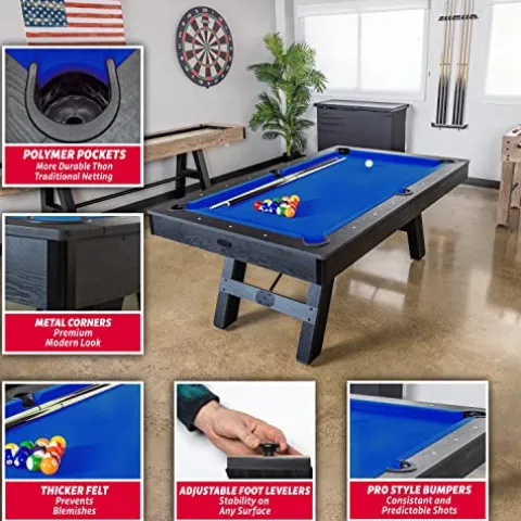 GoSports 7 ft Pool Table with Wood Finish Blue