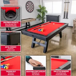 GoSports 7 ft Pool Table with Wood Finish Red