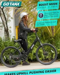 Gotrax Electric Bike 26″ Max Range 30Miles(Pedal-assist1) & 15.5/20Mph Power by 250/350W, 3 Riding Modes & Adjustable Seat, 7-Speed & Front Shock Absorber, Commuter Electric Bicycle for Adults, Black