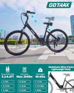 Gotrax Electric Bike 26″ Max Range 30Miles(Pedal-assist1) & 15.5/20Mph Power by 250/350W, 3 Riding Modes & Adjustable Seat, 7-Speed & Front Shock Absorber, Commuter Electric Bicycle for Adults, Black