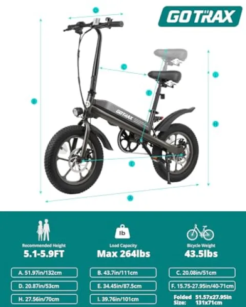 Gotrax S3 16″ Folding Electric Bike 500W 25Miles Range 20Mph Black