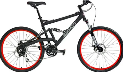 Gravity 2024 FSX 2.0 Dual Full Suspension Mountain Suntour Matt Black with Red Wheels