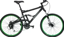 Gravity 2025 FSX 2.0 Dual Suspension Mountain Bike Matt Black with Green Wheels 17inch