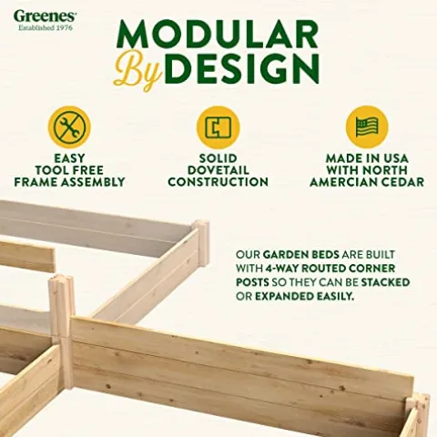 Greenes Fence Premium Cedar Raised Garden Bed with CritterGuard Fence System 8′ x 8′ x 16.5″ Brown