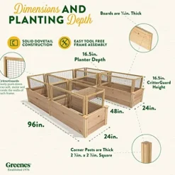 Greenes Fence Premium Cedar Raised Garden Bed with CritterGuard Fence System 8′ x 8′ x 16.5″ Brown