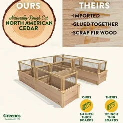 Greenes Fence Premium Cedar Raised Garden Bed with CritterGuard Fence System 8′ x 8′ x 16.5″ Brown