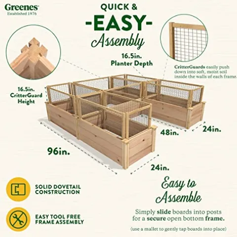 Greenes Fence Premium Cedar Raised Garden Bed with CritterGuard Fence System 8′ x 8′ x 16.5″ Brown