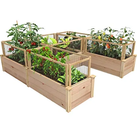 Greenes Fence Premium Cedar Raised Garden Bed with CritterGuard Fence System 8′ x 8′ x 16.5″ Brown