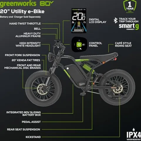Greenworks 80V 20″ All-Terrain Fat Tire Electric Bike Black