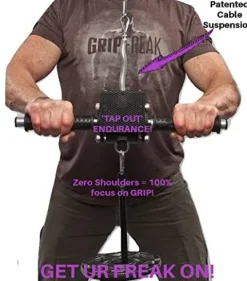 GRIP FREAK Grip Strength Trainer Slip Grips Power Rack Arm & Weight Plate Loader