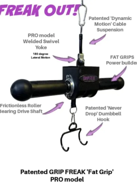 GRIP FREAK Thick Grip Wrist Roller with Dumbbell Hook