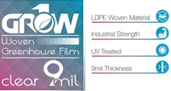 Grow1 Clear Woven Greenhouse Plastic Film 9 Mil UV Cover 50′ x 100′ Roll