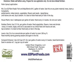 GS Plant Foods OMRI Listed Fish & Kelp Fertilizer 275 Gallon Organic Blend for Plants