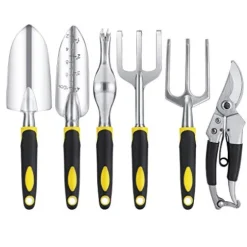GUSATOLAS 6 PCS Cast-Aluminum Heavy Duty Gardening Tools Set Yellow