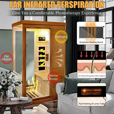Gxcevsou Far Infrared Sauna 1 Person Canadian Hemlock Natural