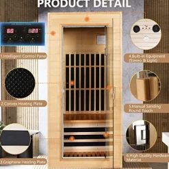 Gxcevsou Far Infrared Sauna 1 Person Hemlock Wood Low EMF Natural