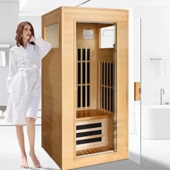Gxcevsou Far Infrared Sauna 1 Person Hemlock Wood Low EMF Natural