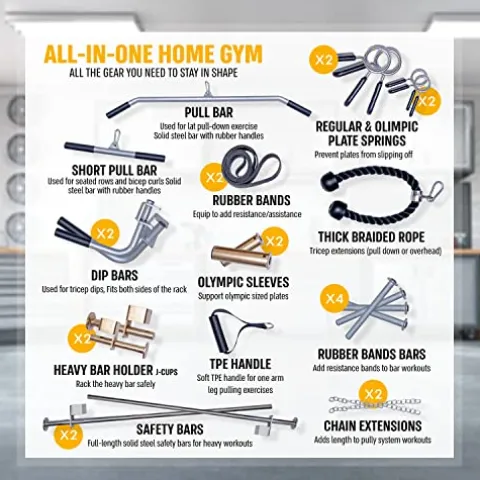 Gymnastics Power Gym Machine with LAT Pulldown & Pull Up Bar Mate Dark Gray